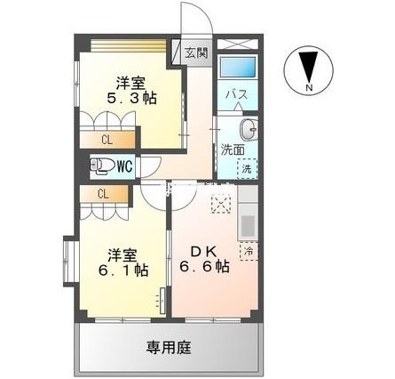 カサ フェンテ・K(2DK/1階)の間取り写真