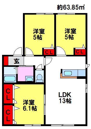 エバーグリーン・ブロス(3LDK/2階)の間取り写真