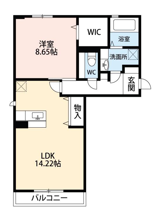 レセンテ花ノ樹(1LDK/1階)の間取り写真