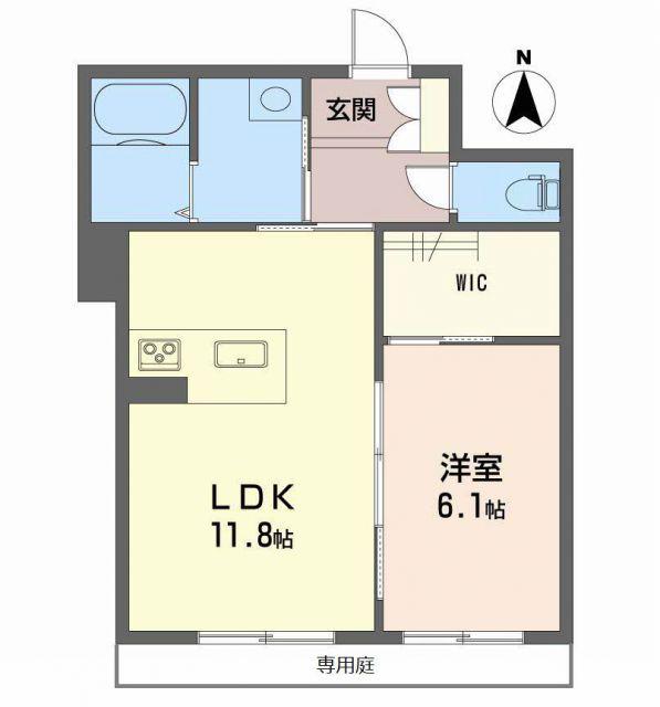 ベルエトワール南江戸(1LDK/1階)の間取り写真