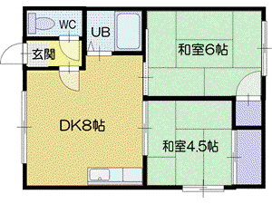 地下鉄東西線 大谷地駅 徒歩5分 2階建 築43年(2DK/2階)の間取り写真
