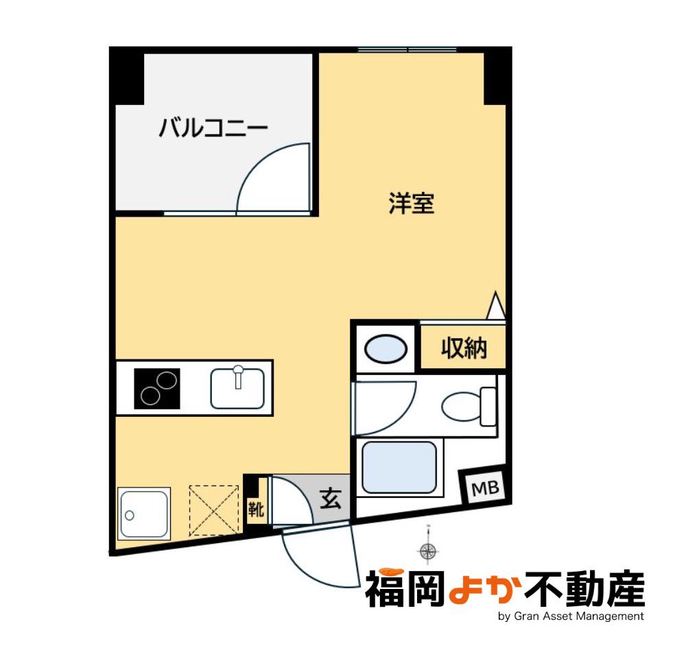 オーテモンウェルリバーテラス(ワンルーム/4階)の間取り写真