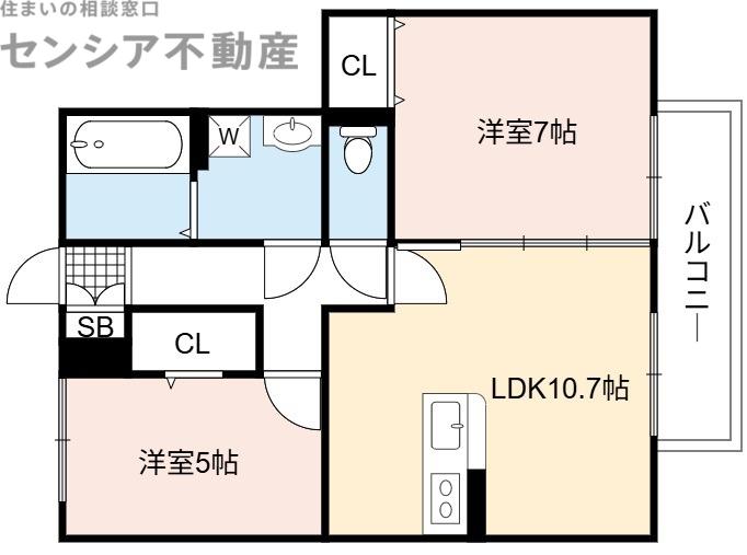 セジュール稲田本町(2LDK/2階)の間取り写真