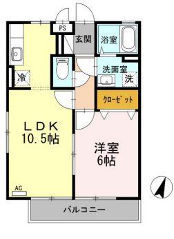 リヴィエール野上(1LDK/1階)の間取り写真