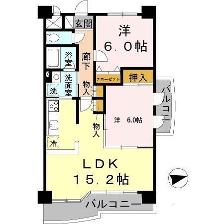 リュイール桃山台(2LDK/3階)の間取り写真