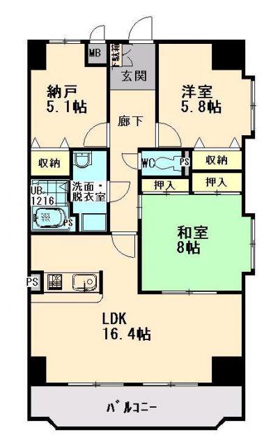 グローバルマンションときわ(3LDK/6階)の間取り写真