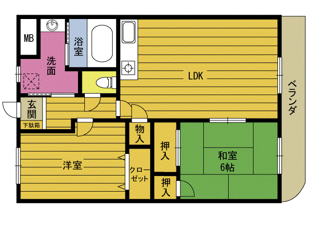 ハイツ山の手(2LDK/3階)の間取り写真