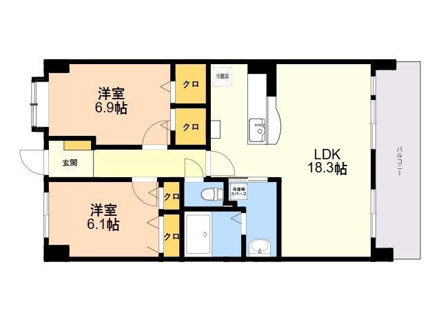 エスペランサ若宮(2LDK/3階)の間取り写真