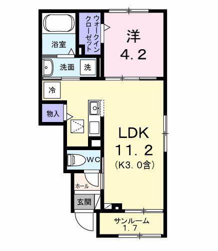 ソフィアツー(1LDK/1階)の間取り写真