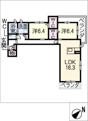 ラ・キャシェット北村(2LDK/3階)の間取り写真