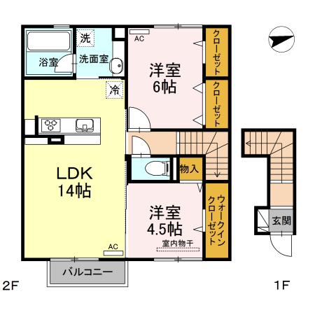 ヴィラ オーヴェスト(2LDK/2階)の間取り写真
