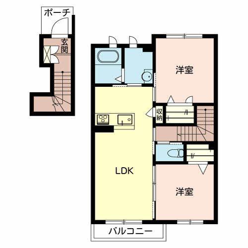 シャーメゾン大新屋A(2LDK/2階)の間取り写真
