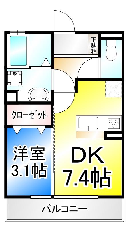 エスポワール栗田(1DK/1階)の間取り写真