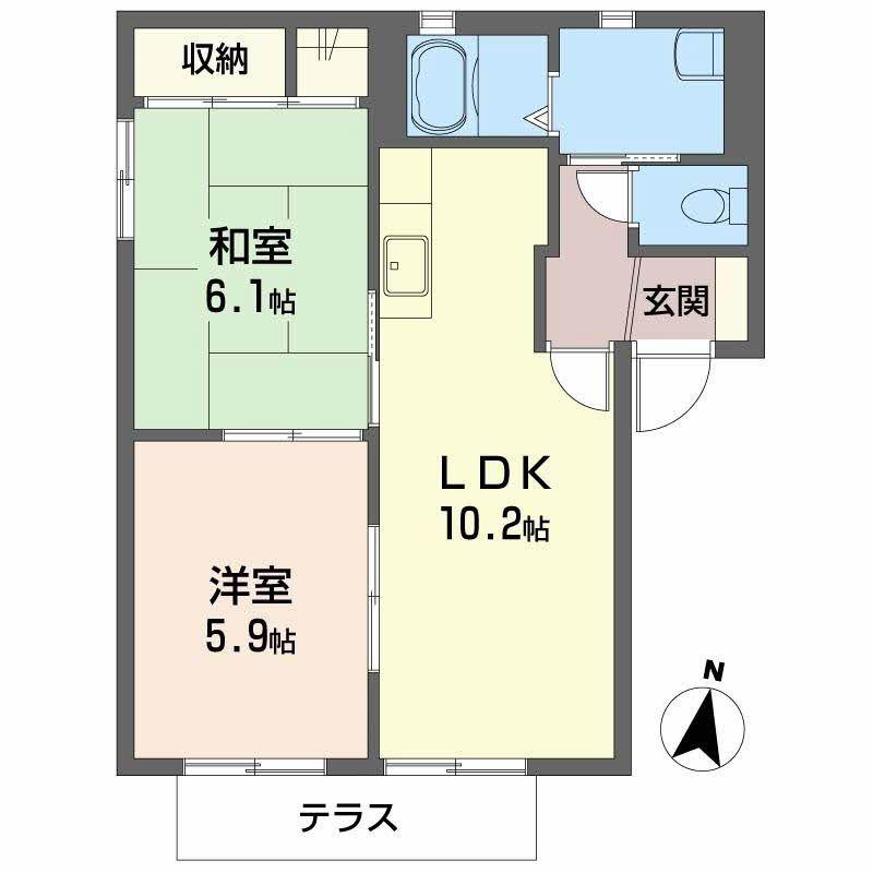ディアコートA・B・C・D・E・F(2LDK/1階)の間取り写真