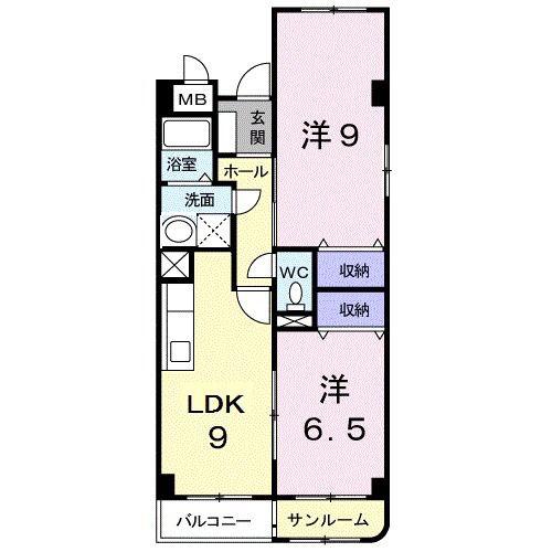 ウエストII(2LDK/1階)の間取り写真