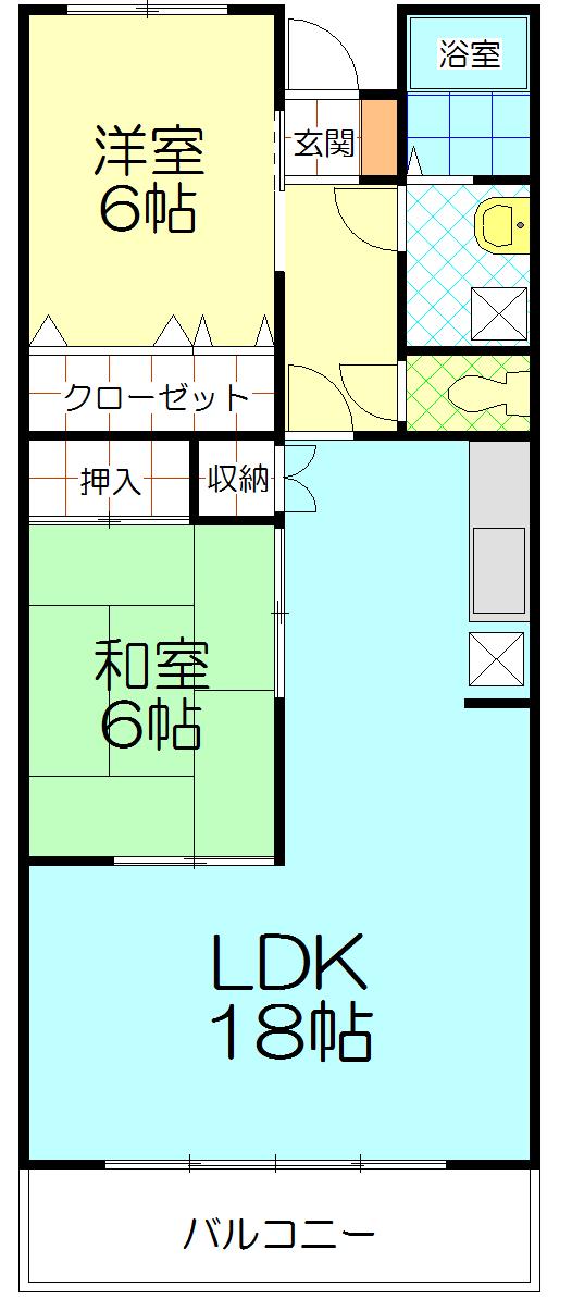 グリーンヒル(2LDK/1階)の間取り写真