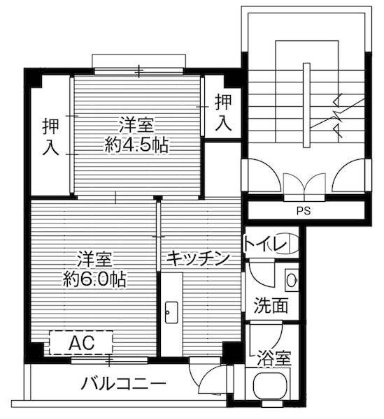 ビレッジハウス玖珂2号棟(2K/5階)の間取り写真