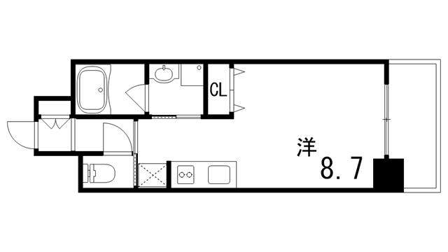 エルセレーノ石屋川(ワンルーム/4階)の間取り写真