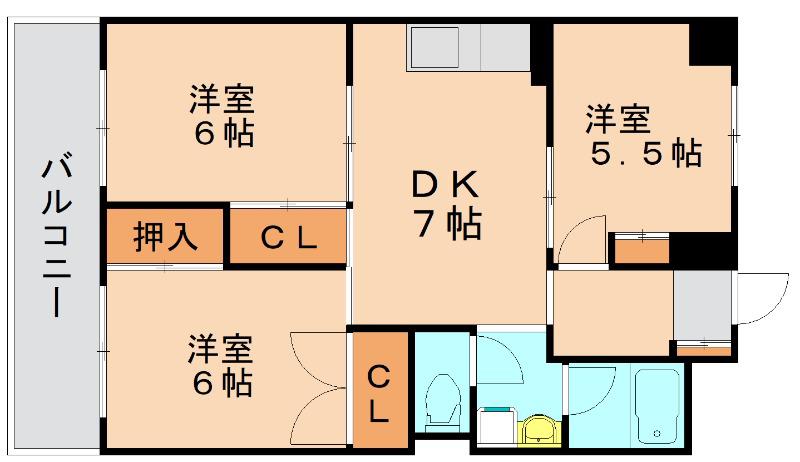 第1岡部ビル(3DK/8階)の間取り写真