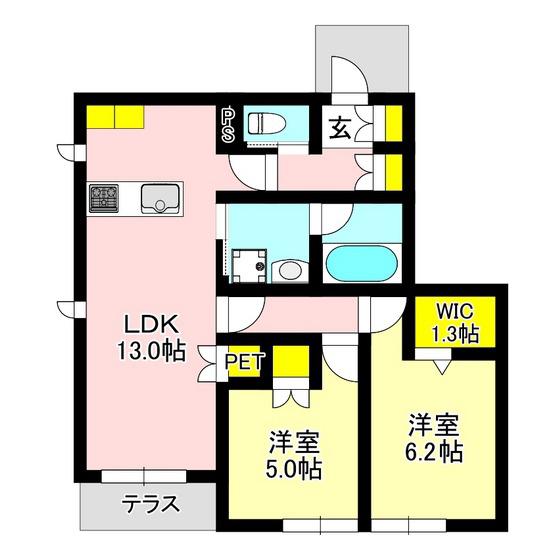 WOOD SQUARE(2LDK/1階)の間取り写真