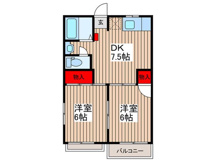 アーバンヒルズ大宮(2DK/2階)の間取り写真