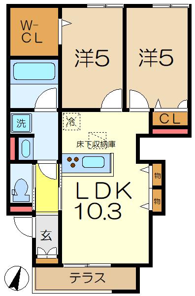VILLA NOIRE NORD(2LDK/1階)の間取り写真