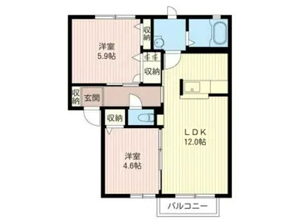 ライズ・プラミネントB棟(2LDK/1階)の間取り写真