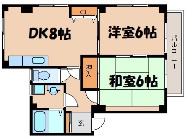 稲垣ビル(2DK/2階)の間取り写真