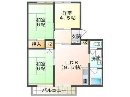 永園ハイツ(3LDK/1階)の間取り写真