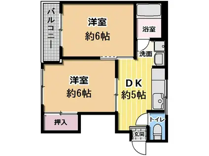 ハッピーコーポ(2DK/2階)の間取り写真