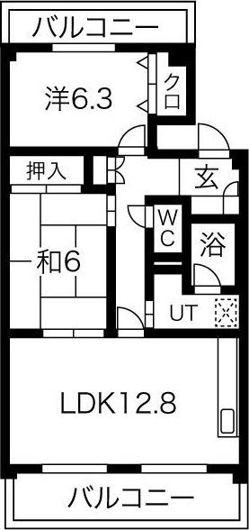 フレグランス春日井(2LDK/3階)の間取り写真