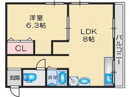 愛名マンション(1LDK/3階)の間取り写真