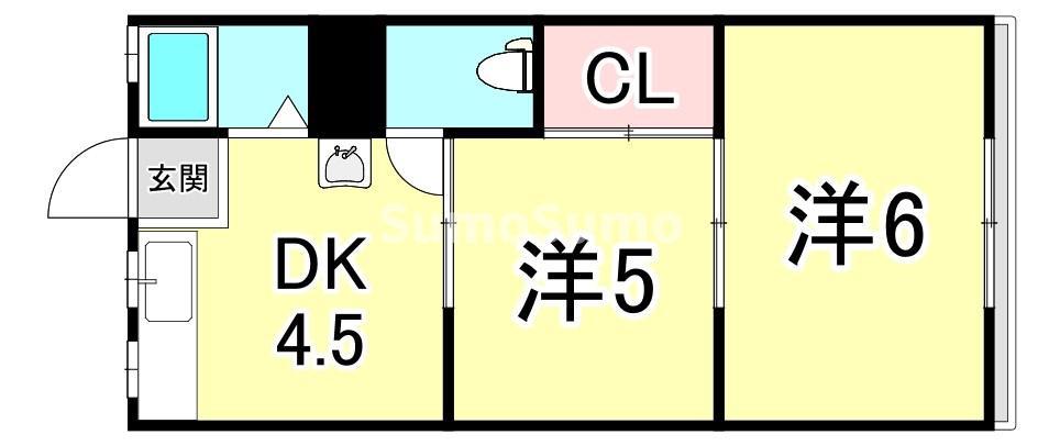 門戸東ハイツ(2DK/2階)の間取り写真