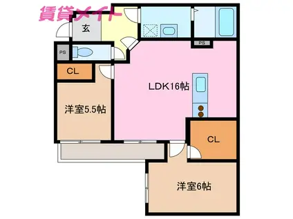 カシオペア(2LDK/1階)の間取り写真