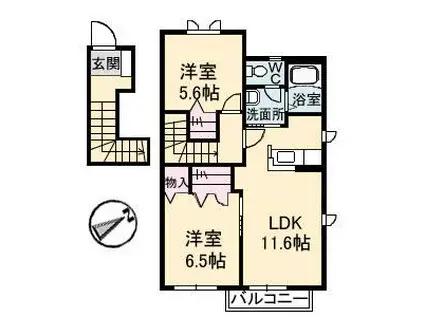 メゾン・ラ・パヴィエA棟(2LDK/2階)の間取り写真