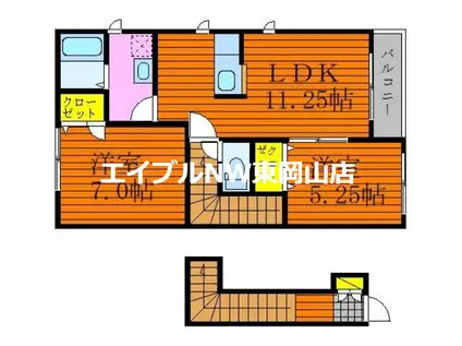 レザン ヴェルジェ A(1LDK/2階)の間取り写真