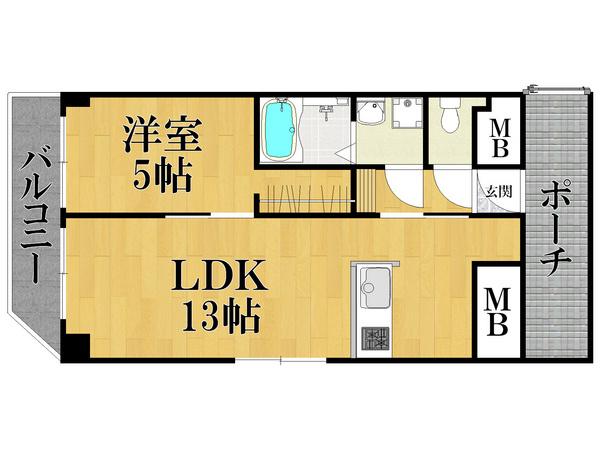 菟原ビル(1LDK/5階)の間取り写真