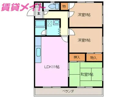 ソシアルドミール西館(3LDK/4階)の間取り写真