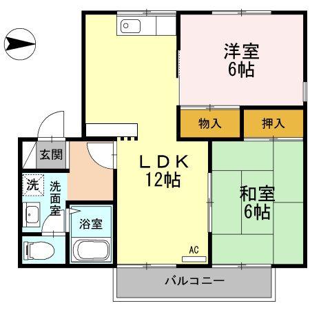 プレジール松岡A棟(2LDK/1階)の間取り写真