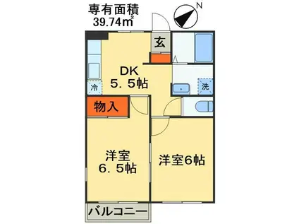 KAKUSAN弐番館(2DK/2階)の間取り写真