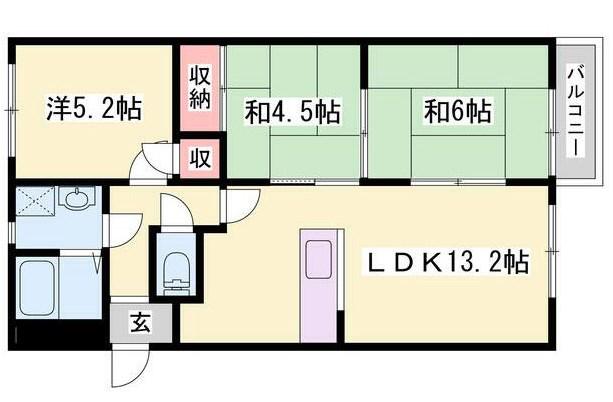 ヴェルドール北平野(3LDK/2階)の間取り写真