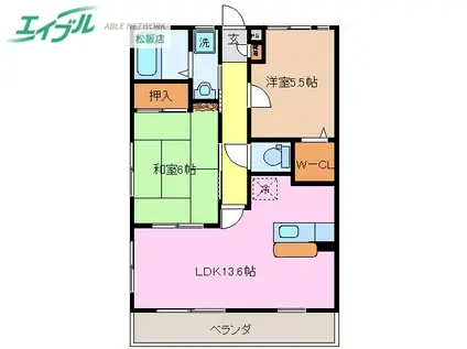 三雲長屋 A棟(2LDK/1階)の間取り写真
