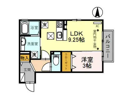 DH・スリーナイン(1LDK/1階)の間取り写真