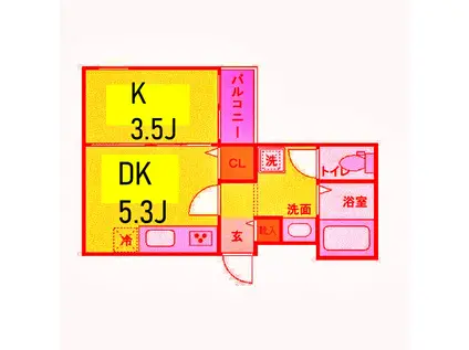 ベルグランデ吉野町(1DK/2階)の間取り写真
