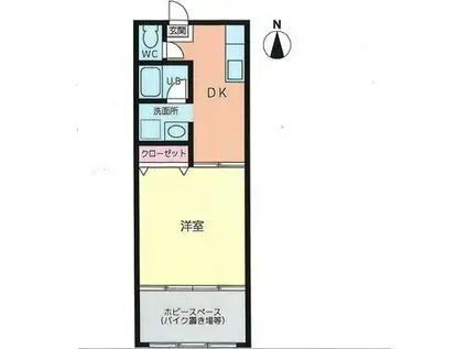 パ-クハイツA棟(1DK/1階)の間取り写真