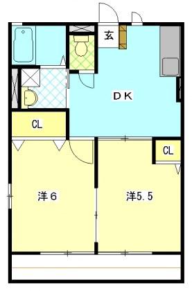 レオハイムB(2DK/2階)の間取り写真