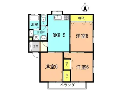 JメゾンA棟(3DK/1階)の間取り写真