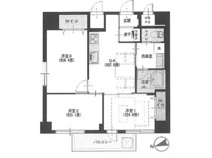 カーサ田原町(3LDK/8階)の間取り写真