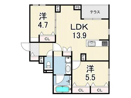 LA VITA西宮北口(2LDK/1階)の間取り写真