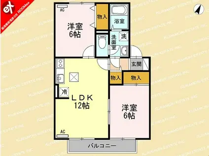 クレールコートB棟(2LDK/1階)の間取り写真